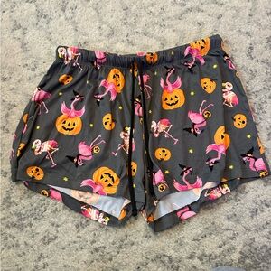 Halloween Flamingo Pumpkin Athletic Shorts - Gray & Pink